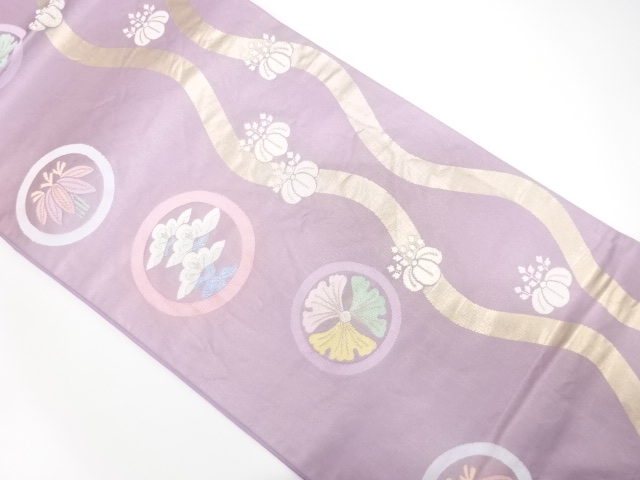 立涌に花・桐模様織り出し　袋帯